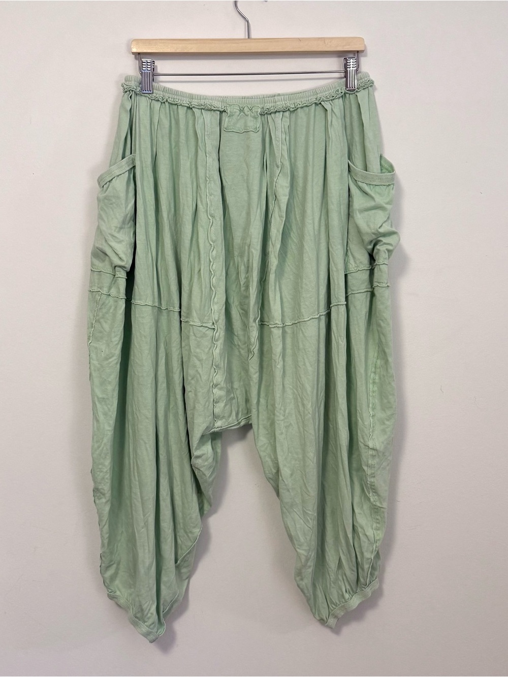 Free People Summer Slumbers Harem Pants L Key Lime Green Oversized Boho Cotton